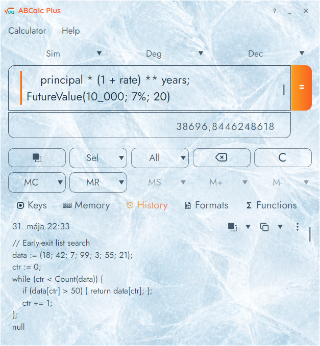 Main screen in Windows, Frozen Crystal theme